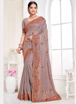 Two Tone Silk Grey Wedding Wear Khatli Work Saree